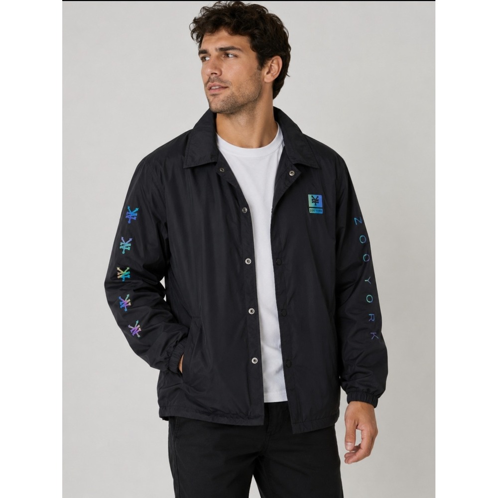 Zoo York Jacket Skateboarding Black Mens Large Windbreaker No‎ Hood Lightweight